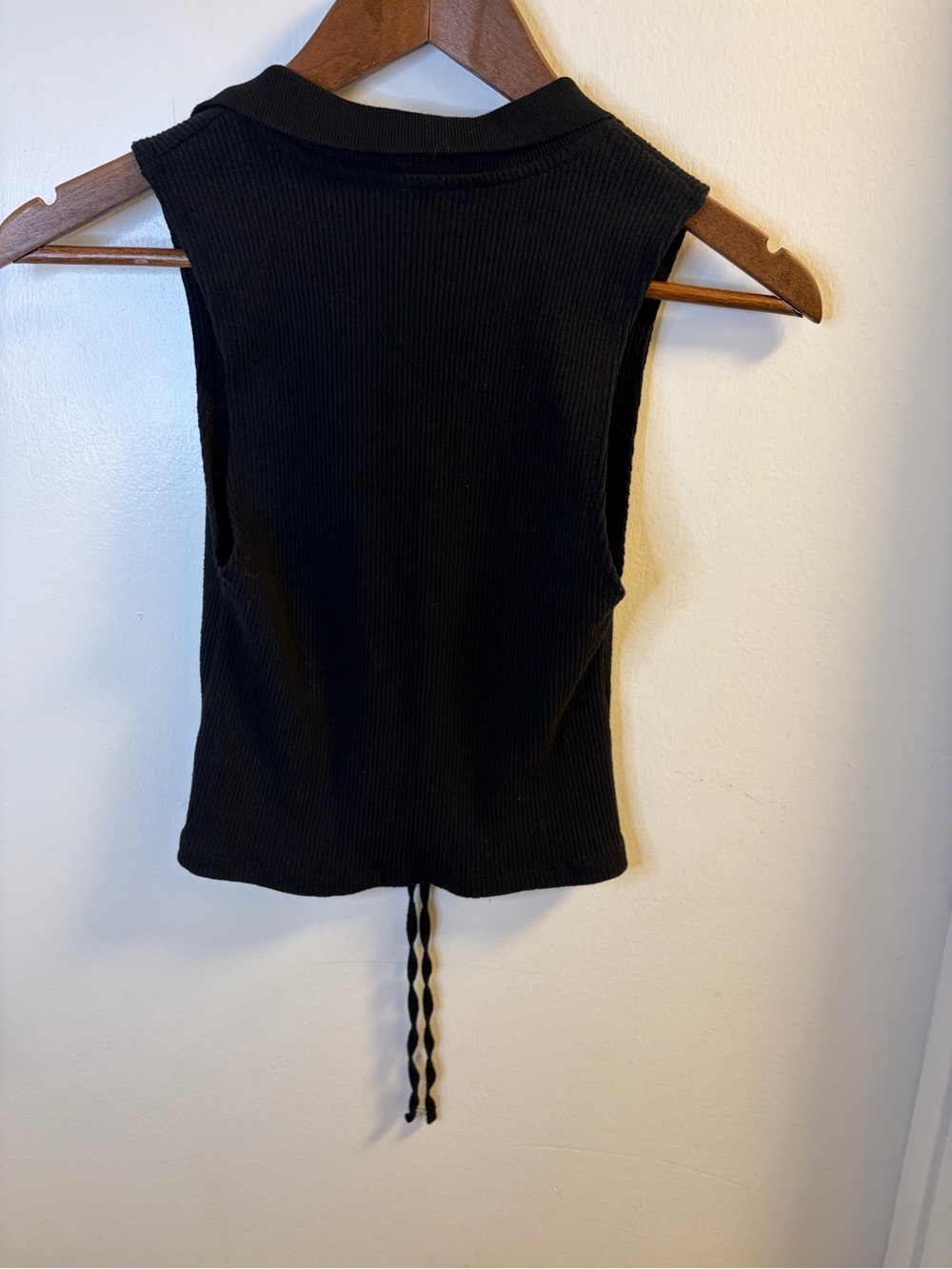 Zara Black Ribbed Collared Ruched Drawstring Tank Top Size M - Picture 7 of 11